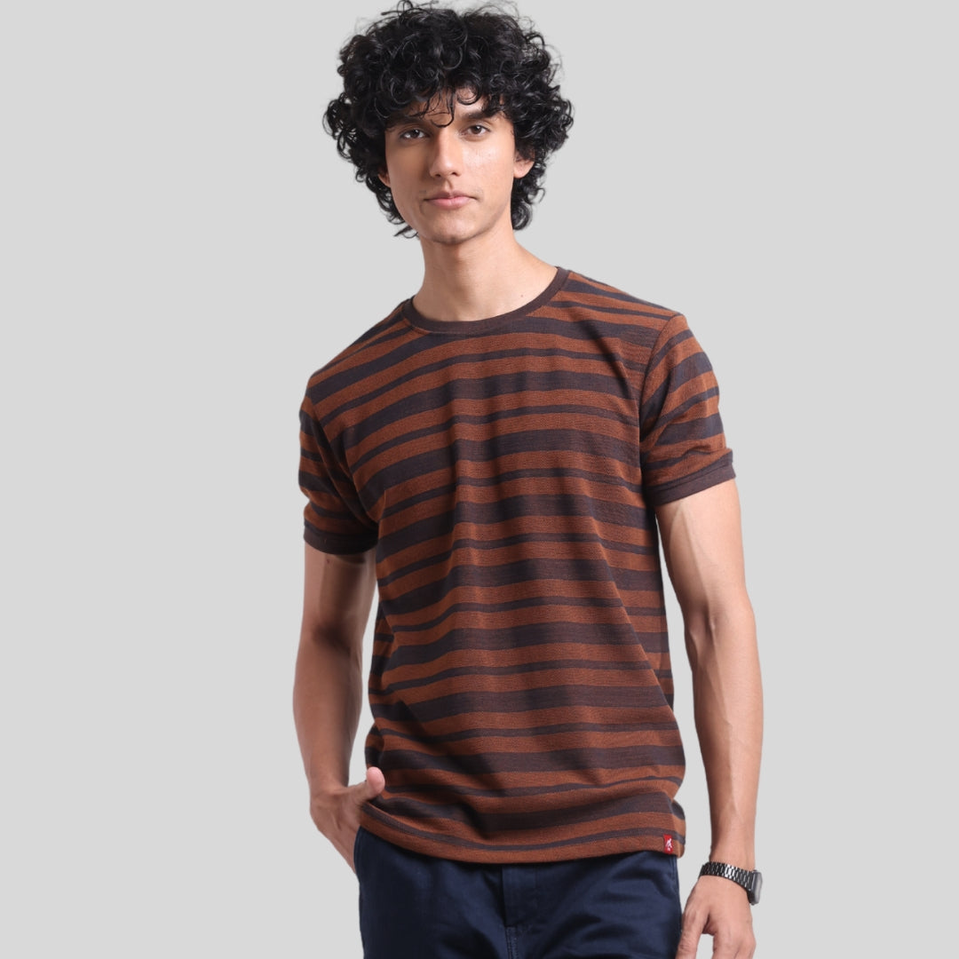 The Pique Stripes Round Neck Half Sleeved T-shirt