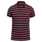 Maroon and white striped polo shirt on a white background
