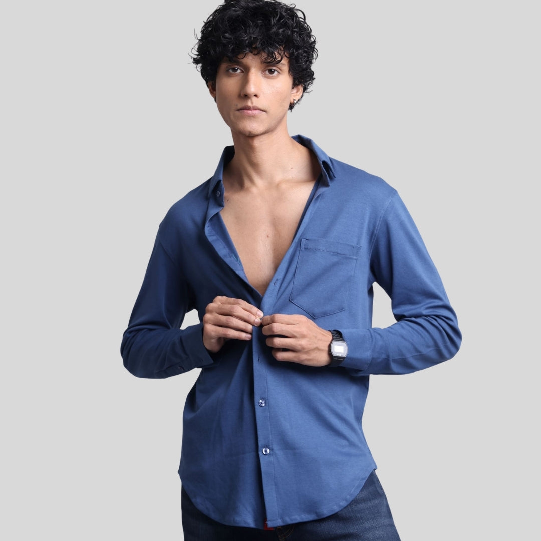 The Silo Knit Shirt – Full Sleeve Mercerised Cotton,Regular Fit For Men