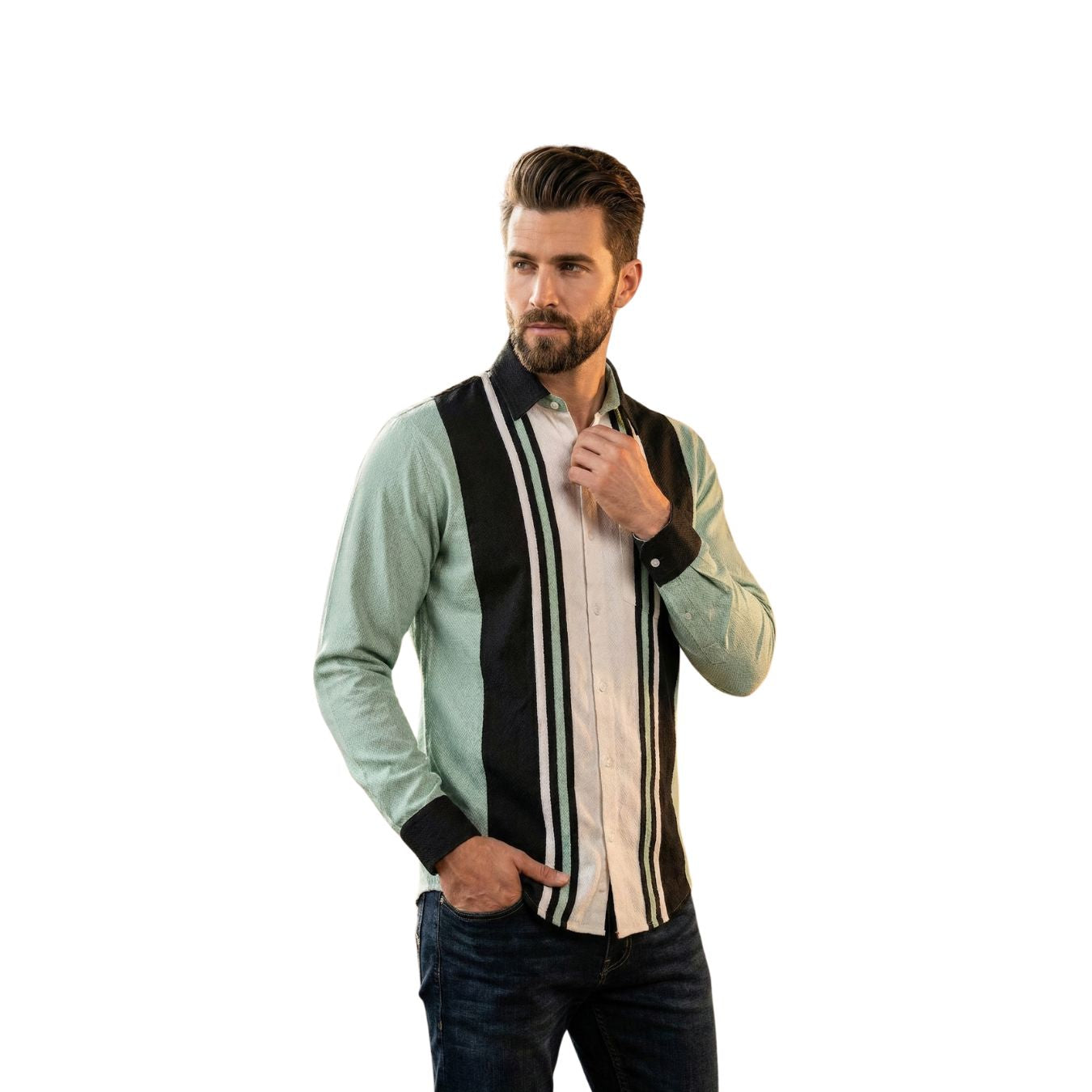 The Retro Lane Panel Front Open Long Sleeved Knit Shirt