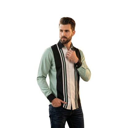 The Retro Lane Panel Front Open Long Sleeved Knit Shirt