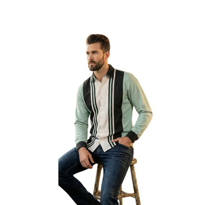 The Retro Lane Panel Front Open Long Sleeved Knit Shirt