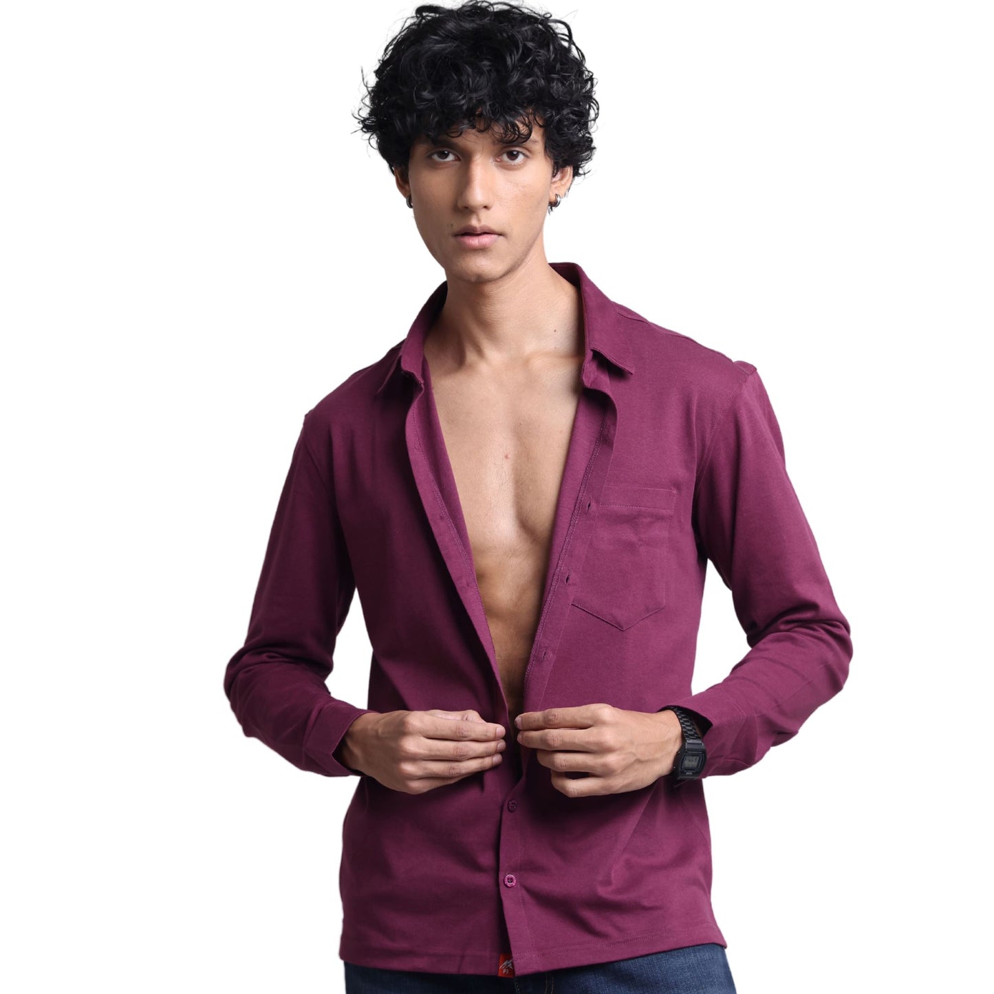 The Wood Pulp Front Open Knit Shirt in Burgundy Maroon Colour – cotton Tencel breathable fabric,Men’s summer knit shirt,eco-friendly cotton blend,relaxed fit for warm weather