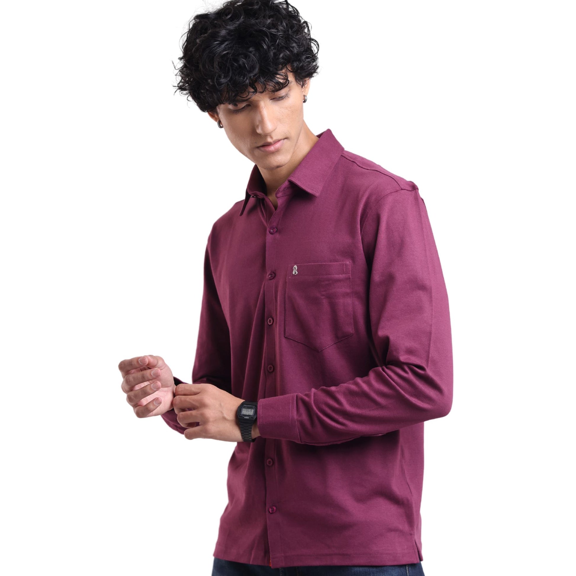 The Wood Pulp Front Open Knit Shirt in Burgundy Maroon Colour – cotton Tencel breathable fabric,Men’s summer knit shirt,eco-friendly cotton blend,relaxed fit for warm weather