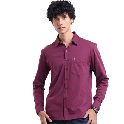 The Wood Pulp Front Open Knit Shirt in Burgundy Maroon Colour – cotton Tencel breathable fabric,Men’s summer knit shirt,eco-friendly cotton blend,relaxed fit for warm weather