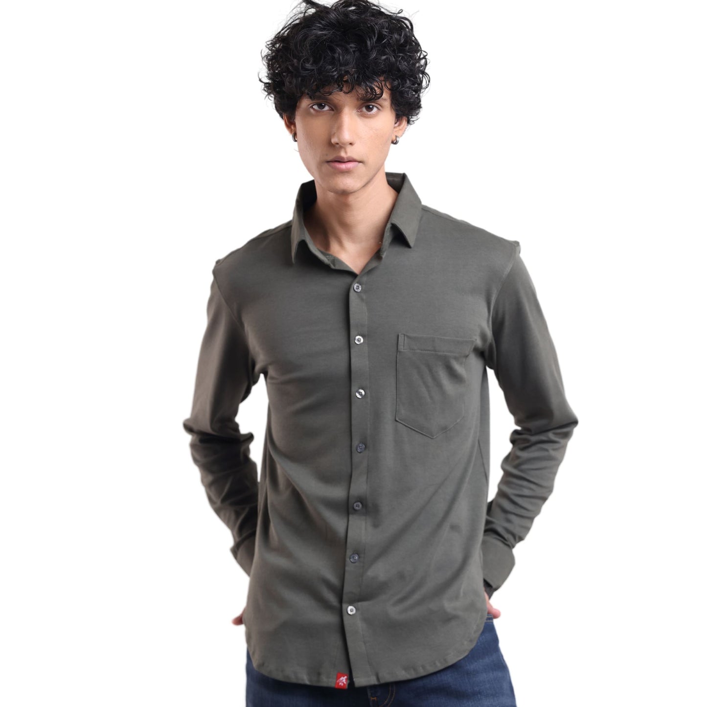 The Wood Pulp Front Open Knit Shirt in Forest Moss Green Colour – cotton Tencel breathable fabric,Men’s summer knit shirt,eco-friendly cotton blend,relaxed fit for warm weather