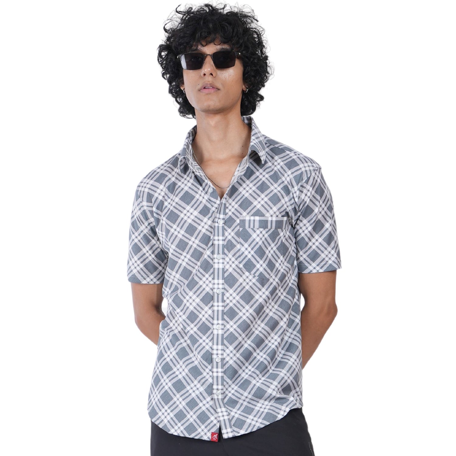 Men’s regular fit mercerised knit shirt in Grey Colour ,breathable fabric for all-day wear,Formal casual shirt with half sleeves and shirt collar
