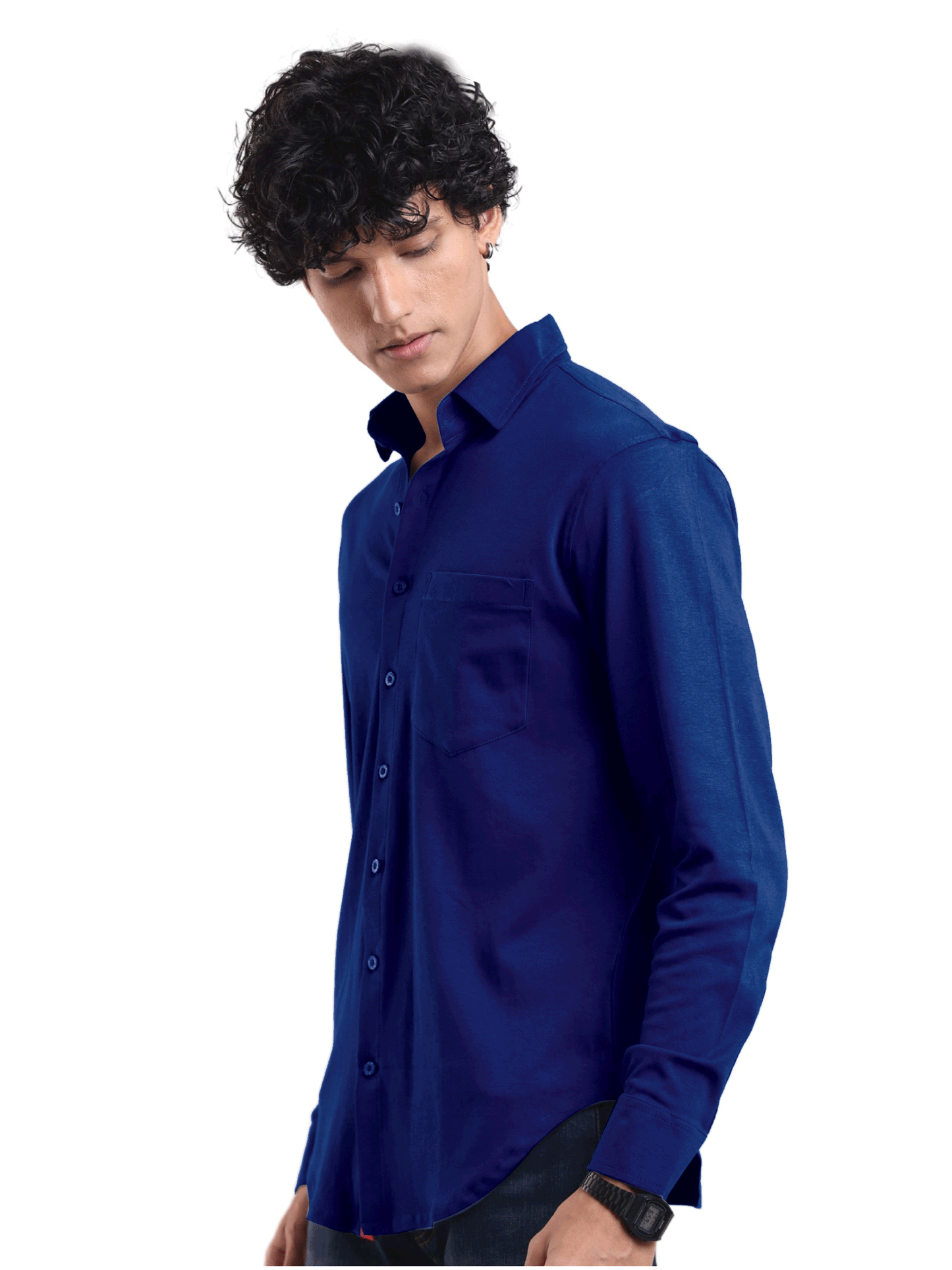 The Wood Pulp Front Open Knit Shirt in Marina Navy Blue Colour – cotton Tencel breathable fabric,Men’s summer knit shirt,eco-friendly cotton blend,relaxed fit for warm weather