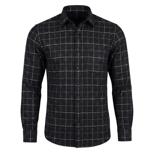The Linear Grid Front Open Long Sleeved Knit Shirt