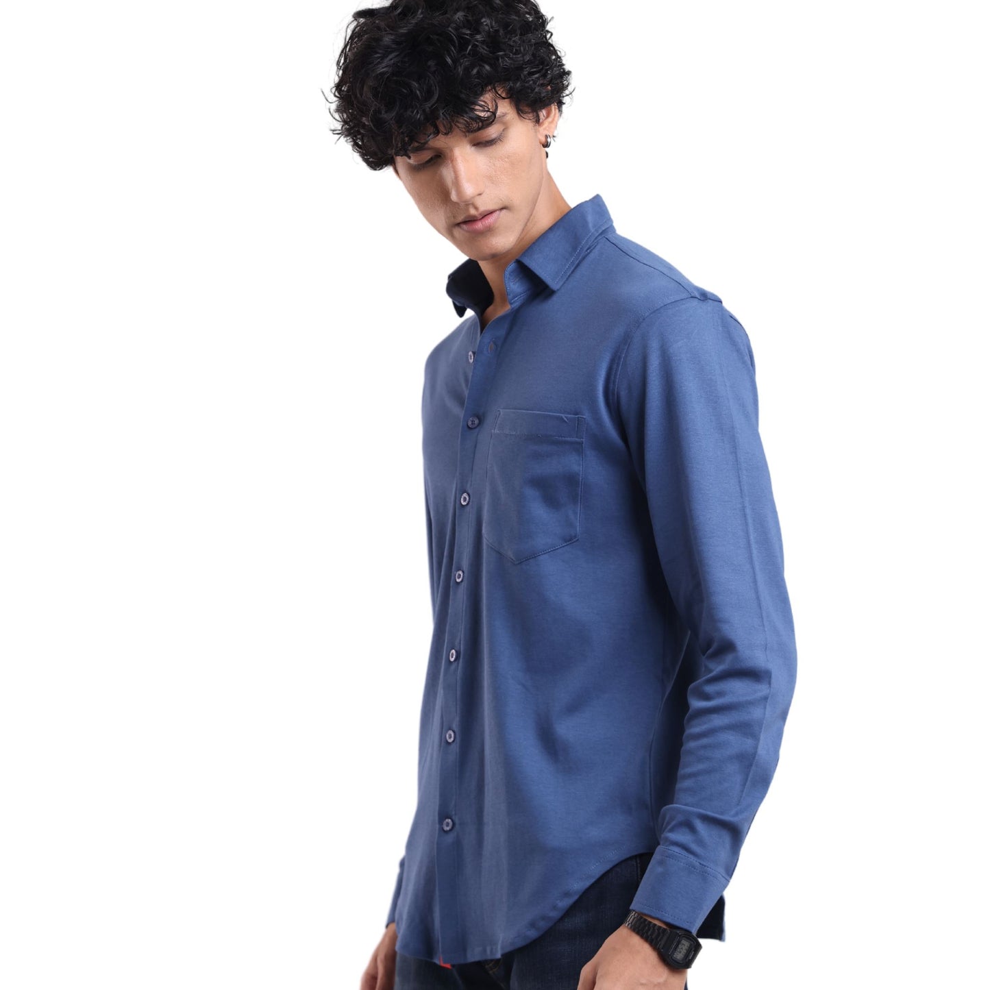 The Wood Pulp Front Open Knit Shirt in Nautical Occean blue Colour – cotton Tencel breathable fabric,Men’s summer knit shirt,eco-friendly cotton blend,relaxed fit for warm weather