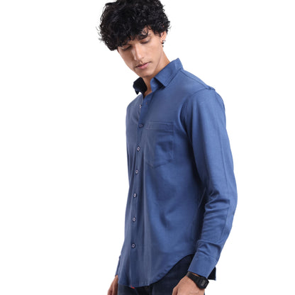 The Wood Pulp Front Open Knit Shirt in Nautical Occean blue Colour – cotton Tencel breathable fabric,Men’s summer knit shirt,eco-friendly cotton blend,relaxed fit for warm weather
