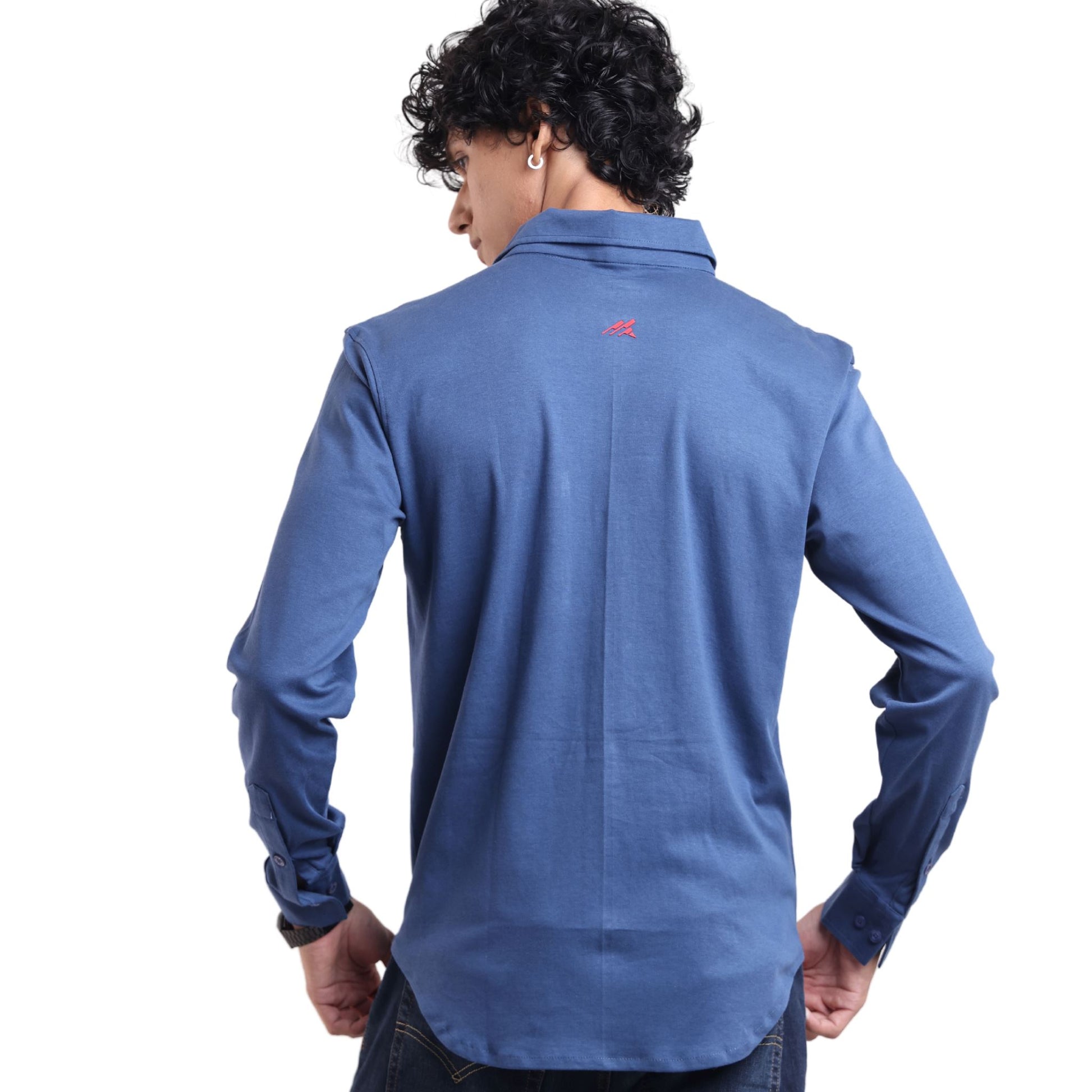 The Wood Pulp Front Open Knit Shirt in Nautical Occean blue Colour – cotton Tencel breathable fabric,Men’s summer knit shirt,eco-friendly cotton blend,relaxed fit for warm weather