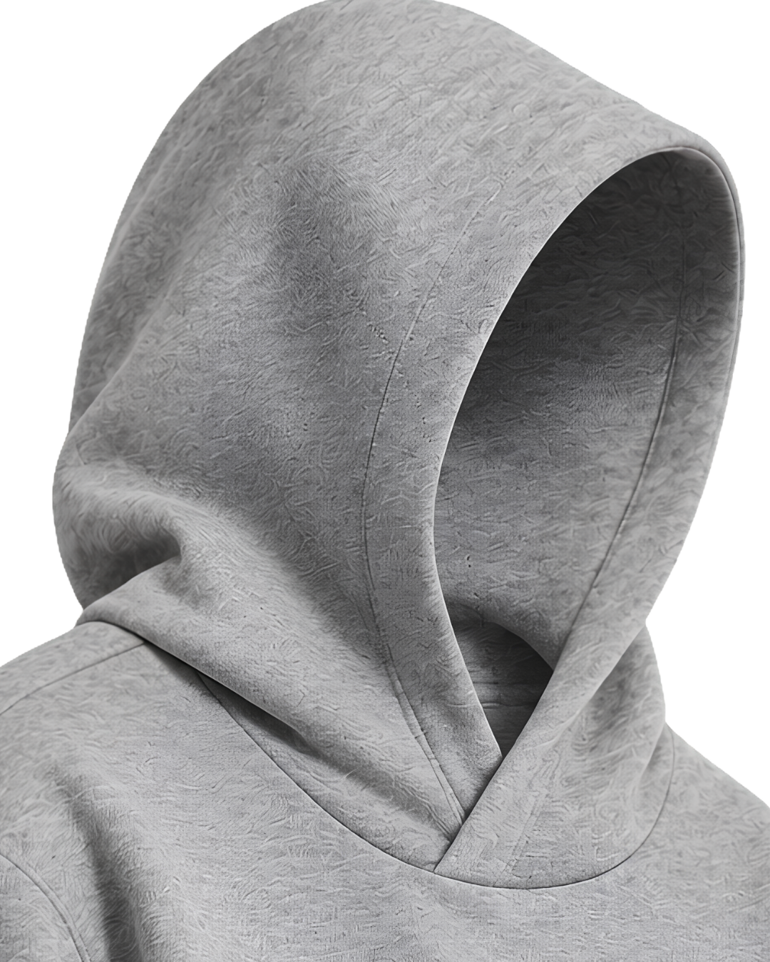 P3 100% cotton French terry hoodie in Heather Grey – hood close-up