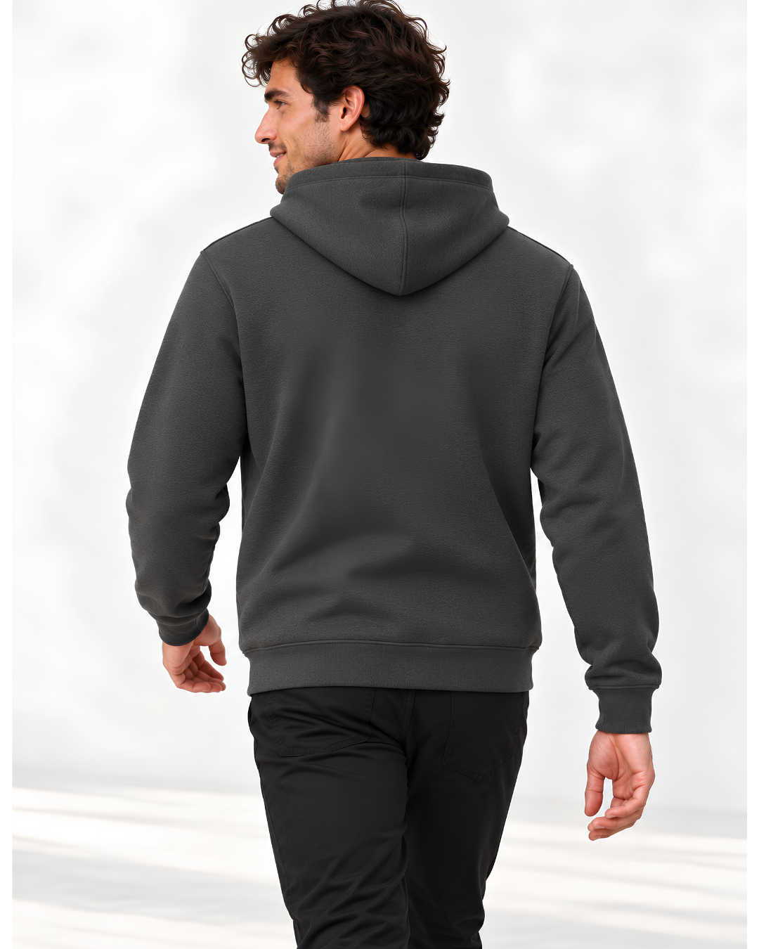 P3 100% cotton French terry hoodie in Iron Gate – back view