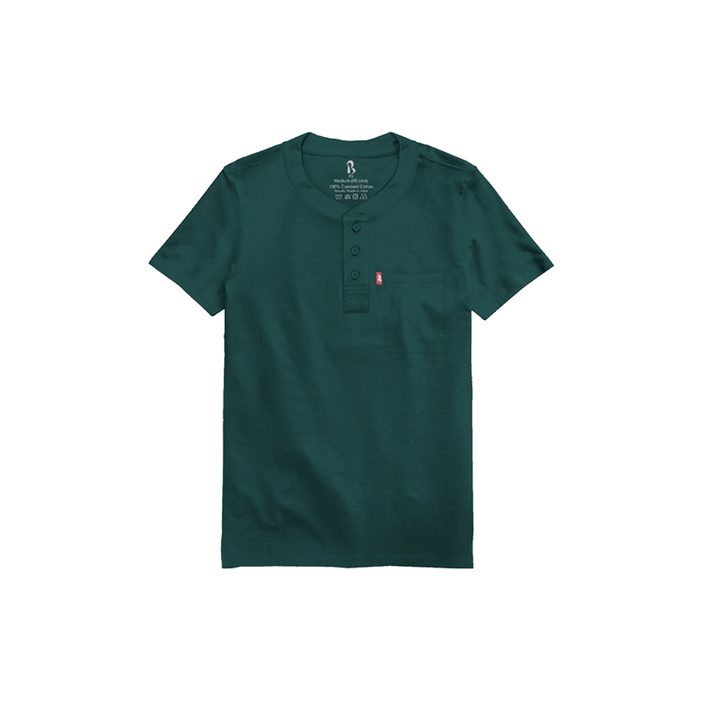 The Ribbed Henley (Half Sleeved) Ribbed Henleys P3 Green Ivy Small 